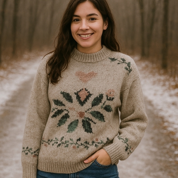 VINTAGE 90'S MICHELLE STUART Hand knit Wool Blend Sweater, US Women's L - Picture 1 of 9